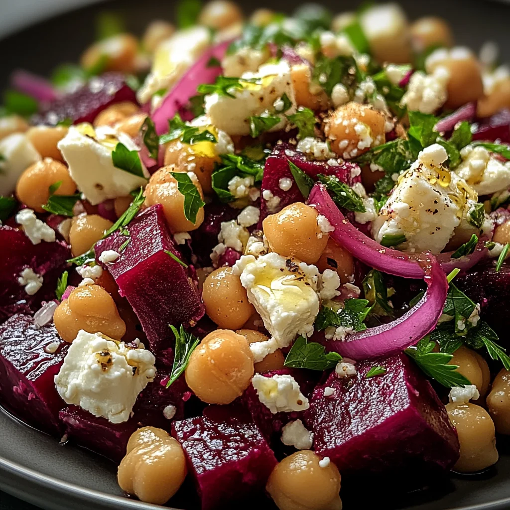 Chickpea, Beet & Feta Salad with Lemon-Garlic Vinaigrette