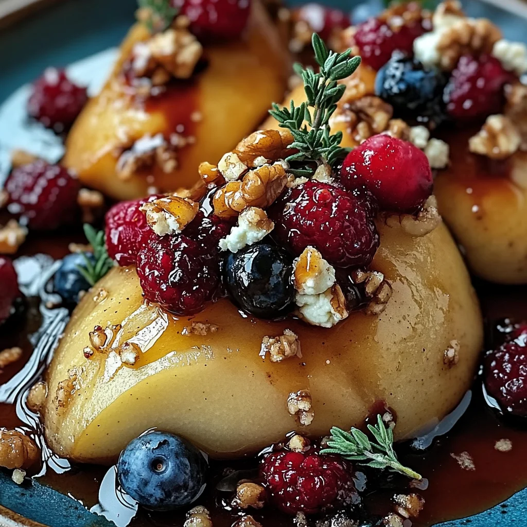 Baked Pears with Berries, Honey, Walnuts & Blue Cheese