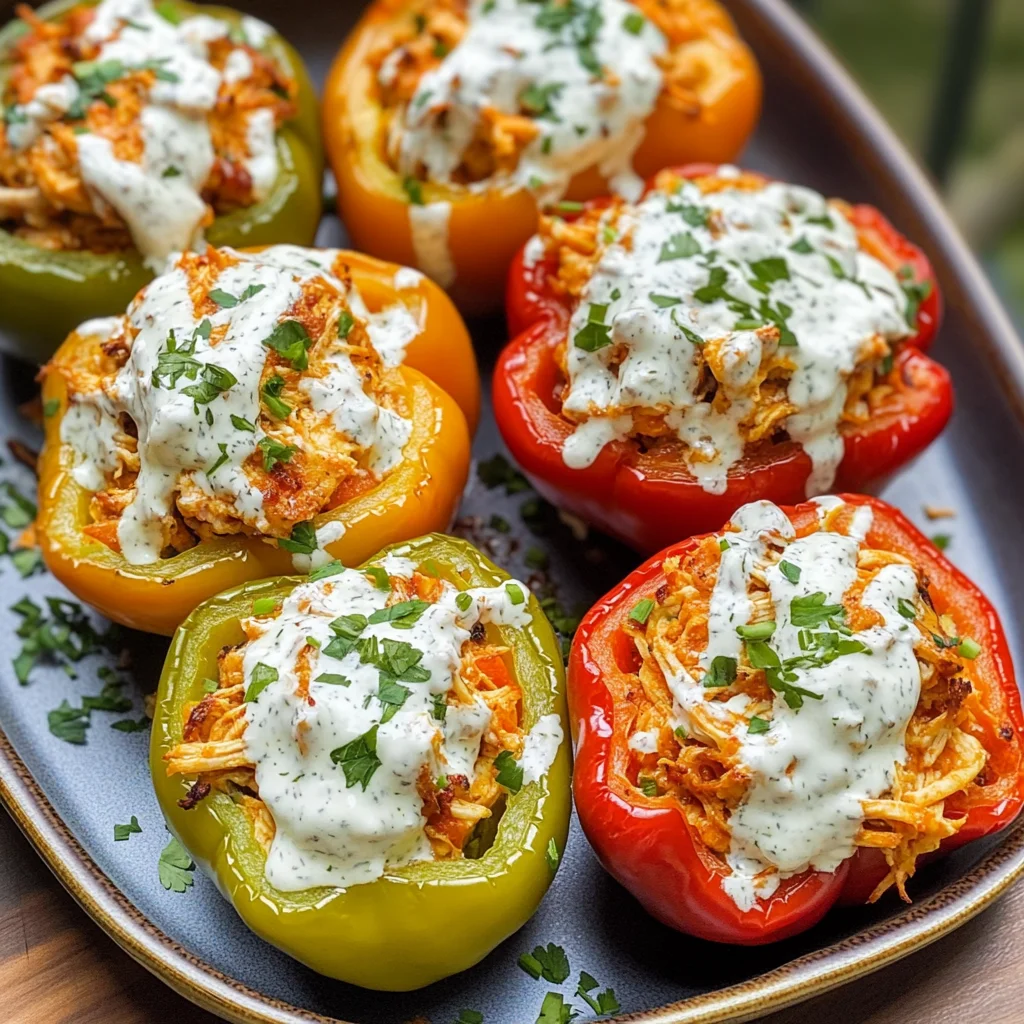 Buffalo Chicken Stuffed Peppers - Dairy Free & Low Carb