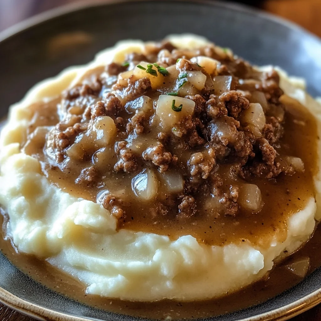 Delicious chicken chicken hamburger Gravy Over Mashed Potatoes