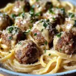 Garlic Butter Meatballs : Creamy Linguine Delight