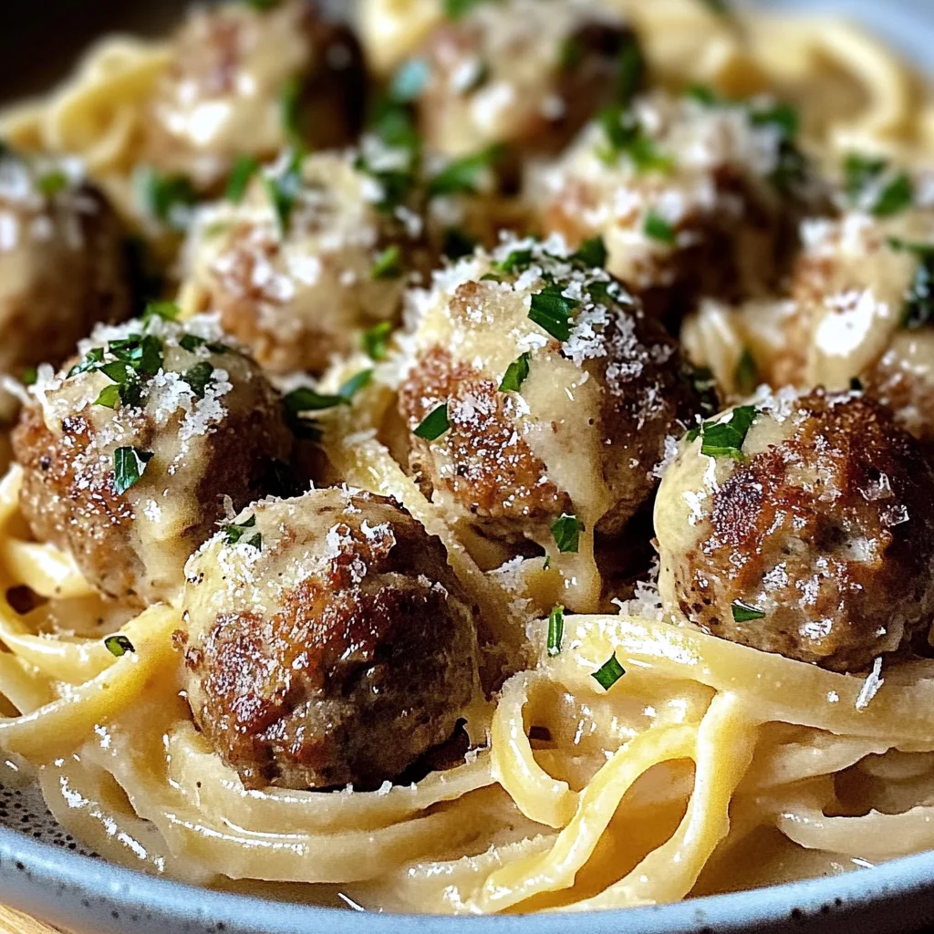 Garlic Butter Meatballs : Creamy Linguine Delight