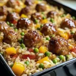 Honey Garlic Meatball & Rice Bake