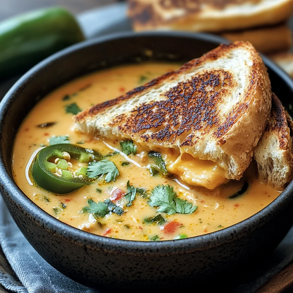 Spicy Jalapeño Popper Soup with Grilled Cheese Dippers