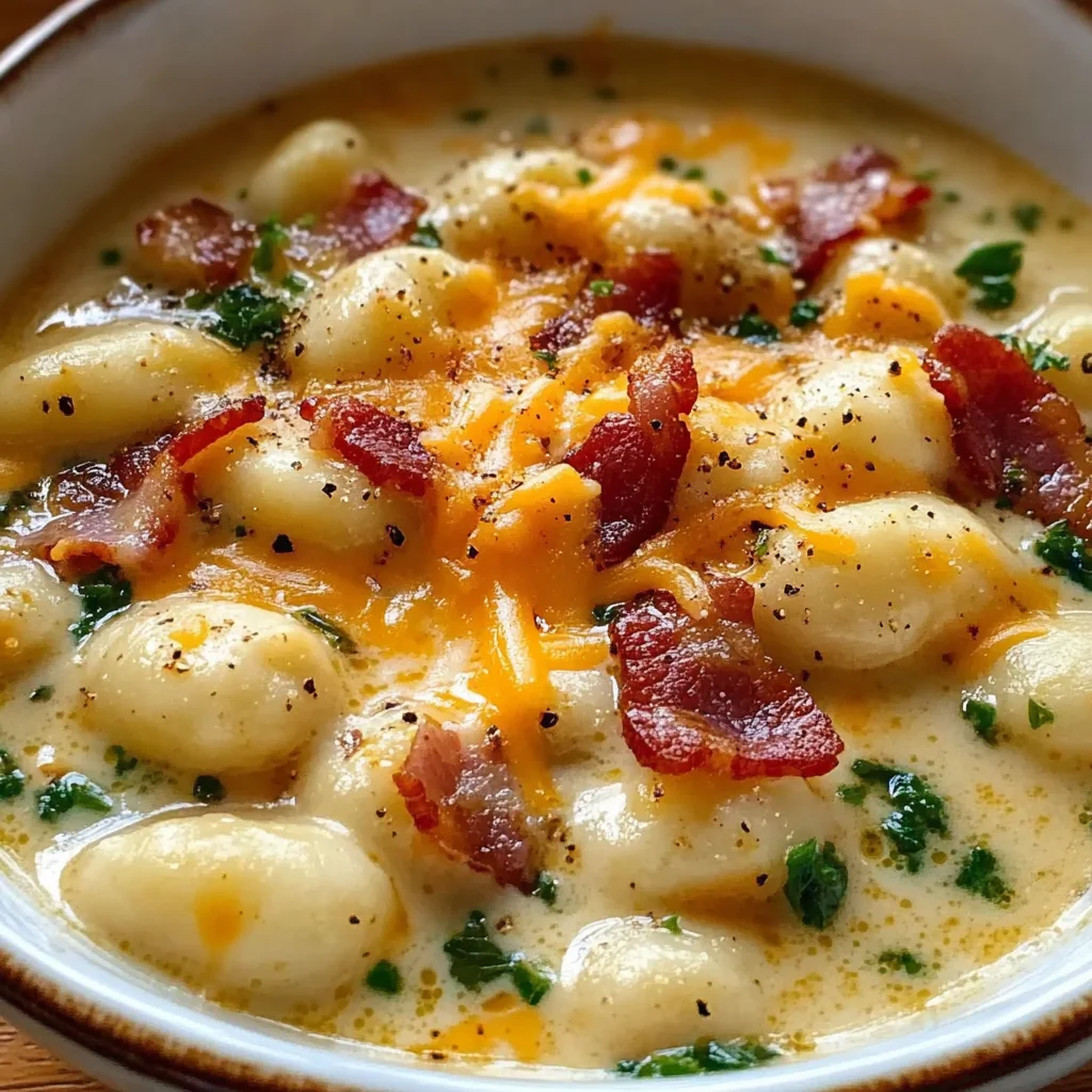 Turkey Bacon Cheddar Gnocchi Soup