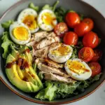 Avocado & Jammy Egg Salad Bowl with Shredded Chicken & Tomatoes