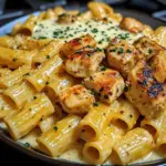Cheddar Garlic Chicken Rigatoni in Parmesan Sauce