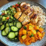 Colorful Chicken Veggie Plate with Carrot Rice & Salad
