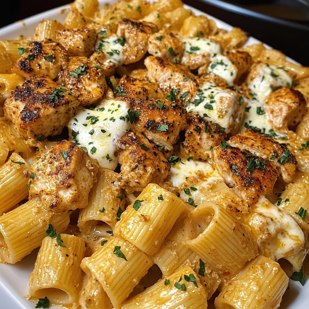 Creamy Cajun Garlic Butter Chicken Rigatoni with Mozzarella & Parmesan