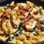 Creamy Chicken, Bacon & Spinach Pasta in Cheesy Garlic Sauce