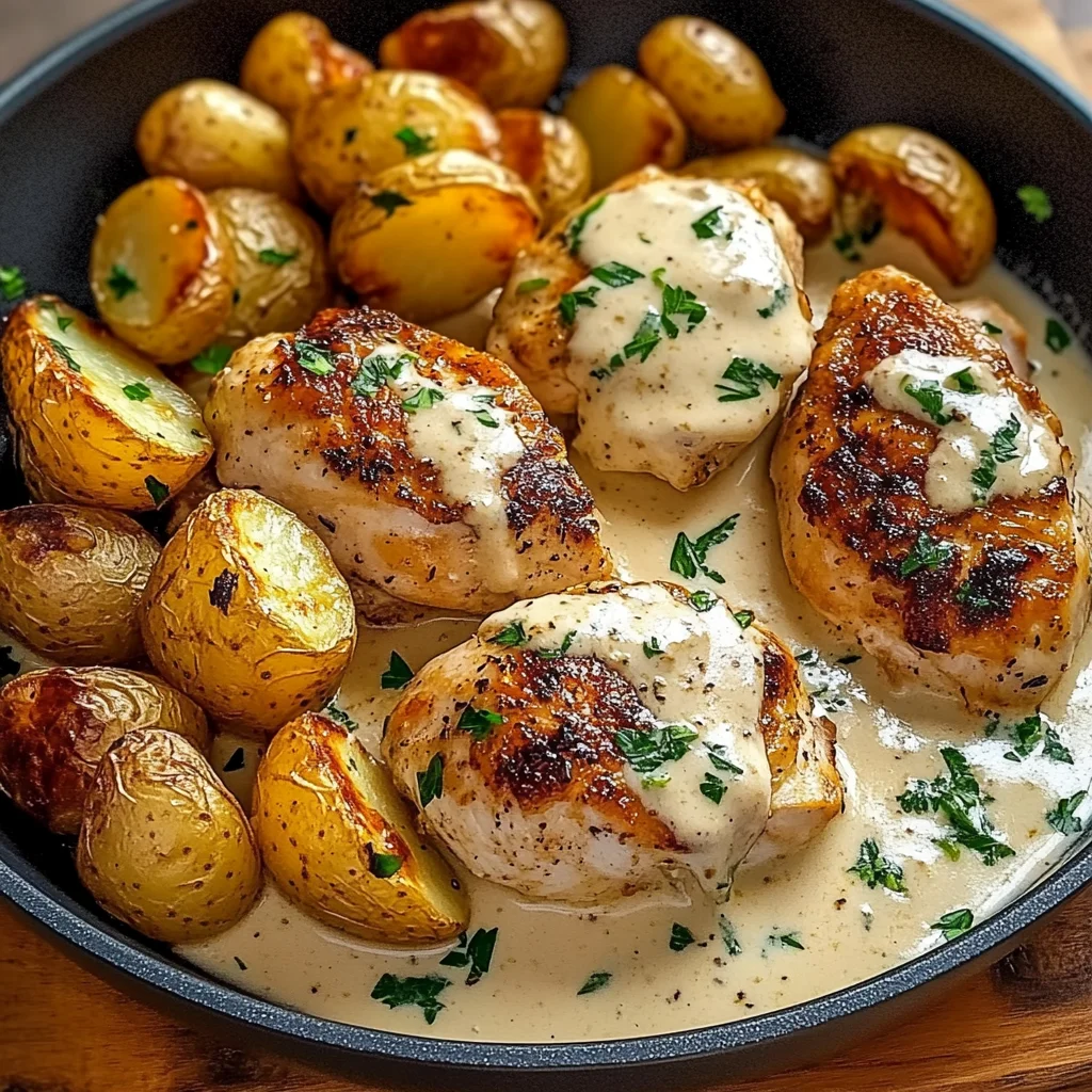 Creamy Garlic Chicken with Golden Baby Potatoes