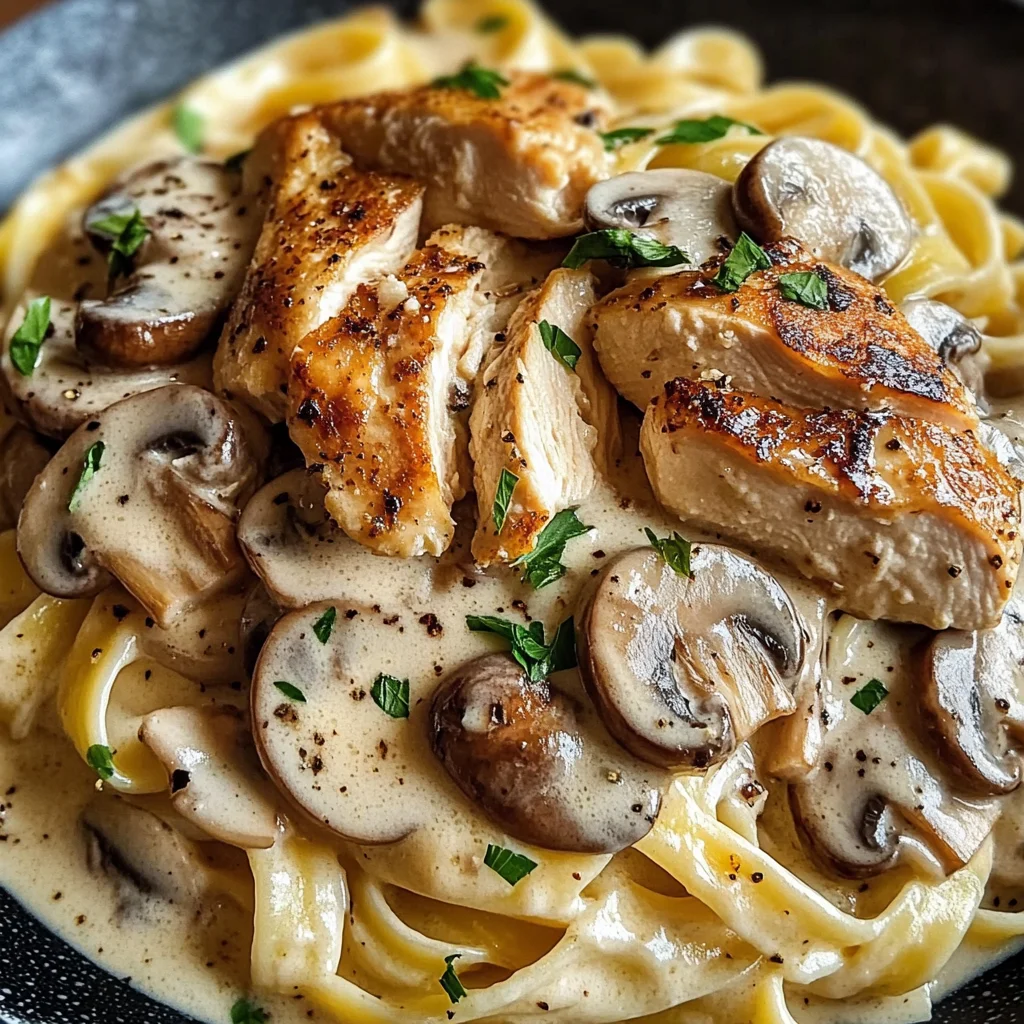 Creamy Garlic Mushroom Chicken Fettuccine