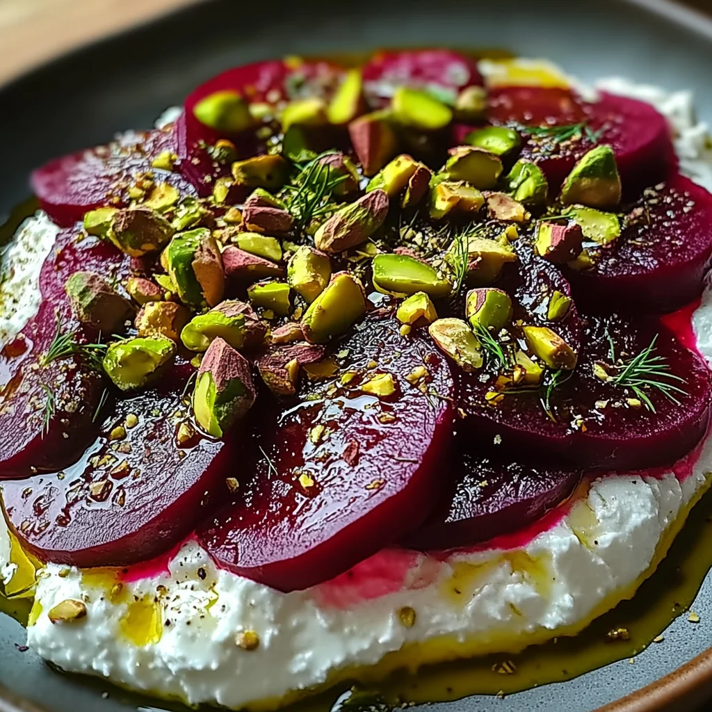 Feta battue, betteraves, pistaches