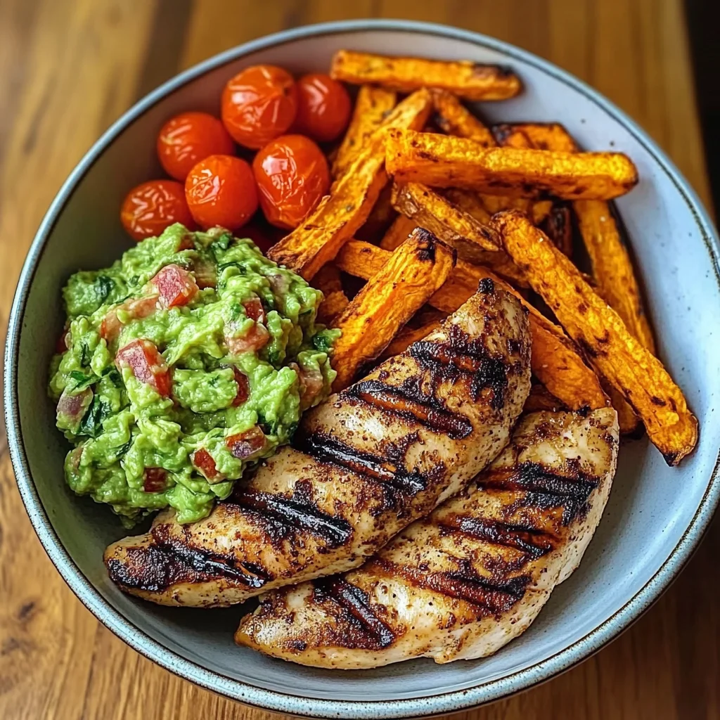 Grilled Chicken with Sweet Potato Fries & Chunky Guac