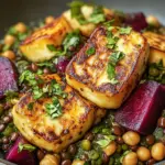 Halloumi with Lemony Lentils, Chickpeas and Beets