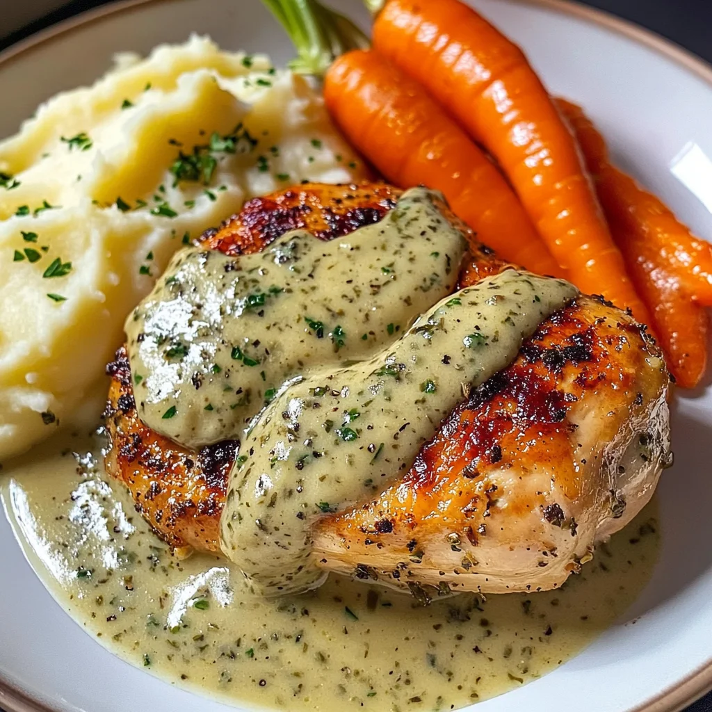 Herb Cream Chicken with Mashed Potatoes & Glazed Carrots