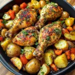 Herb Roasted Chicken Drumsticks with Roasted Potatoes & Veggies