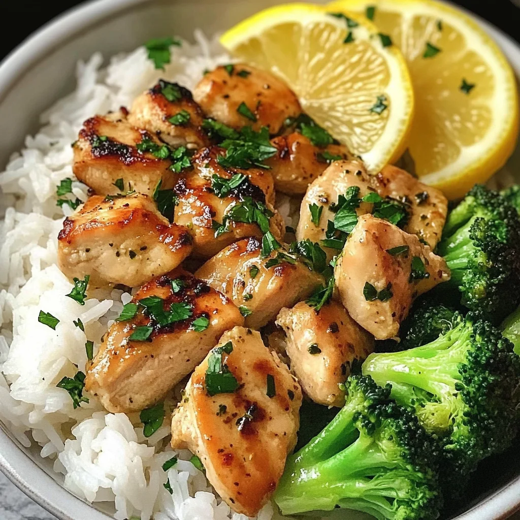 Lemon Garlic Chicken Bowl with Broccoli & Jasmine Rice