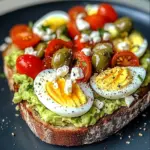 Mediterranean Egg & Avocado Toast with Feta, Olives & Tomatoes