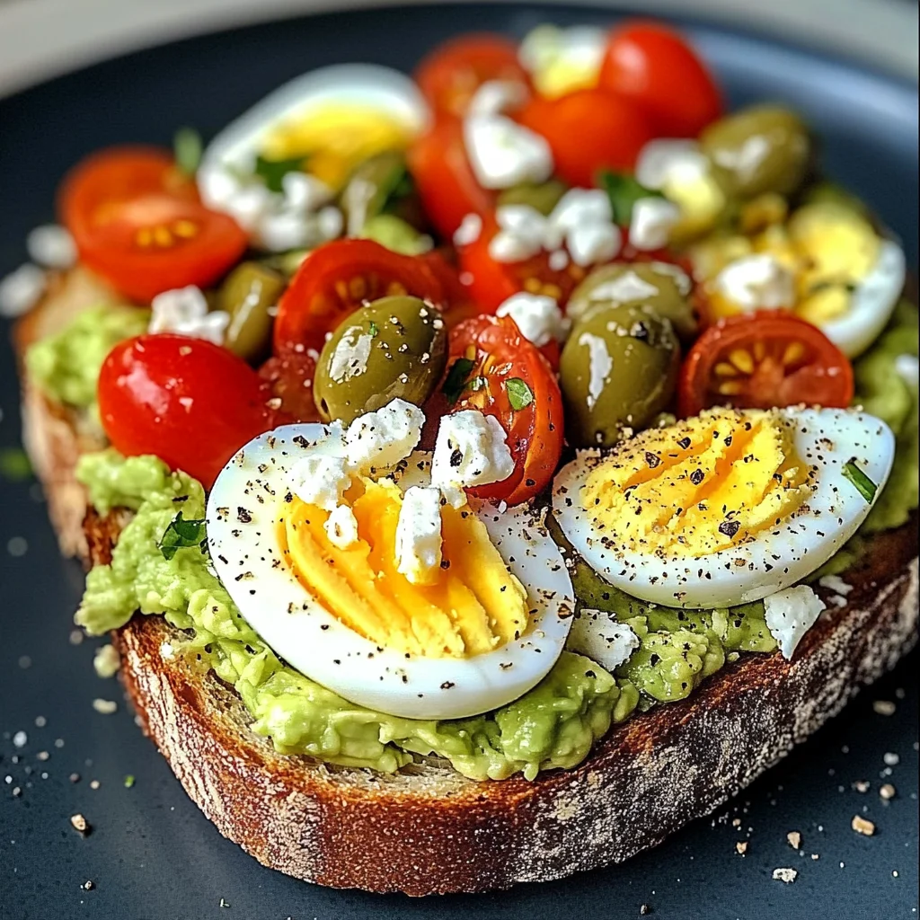 Mediterranean Egg & Avocado Toast with Feta, Olives & Tomatoes