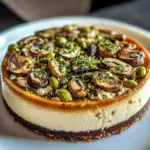 Pistachio and Mushroom Cheesecake with Feta & Parmesan Crust