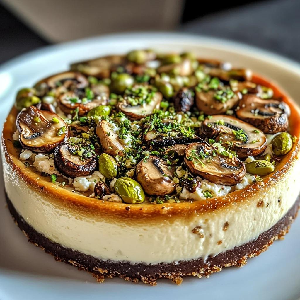 Pistachio and Mushroom Cheesecake with Feta & Parmesan Crust