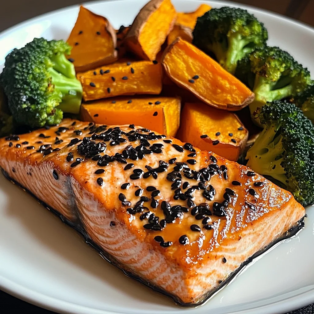 Sesame Glazed Salmon with Sweet Potato Wedges & Broccoli