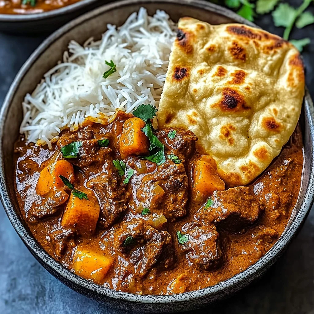 Slow-Cooked Beef Curry with Garlic Naan