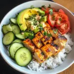 Spicy Chicken Rice Bowl with Avocado & Cucumber Salad