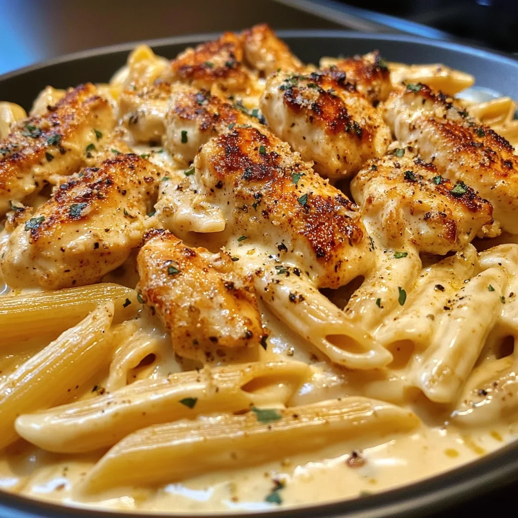 Spicy Garlic Chicken Penne in Velveeta Alfredo