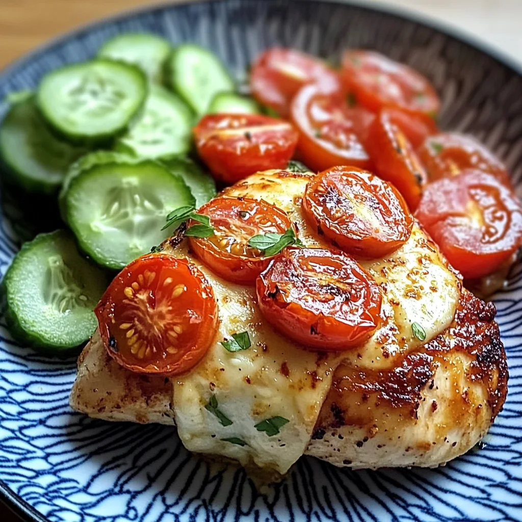 Tomato & Cheese Stuffed Chicken Breast with Cucumber-Tomato Salad