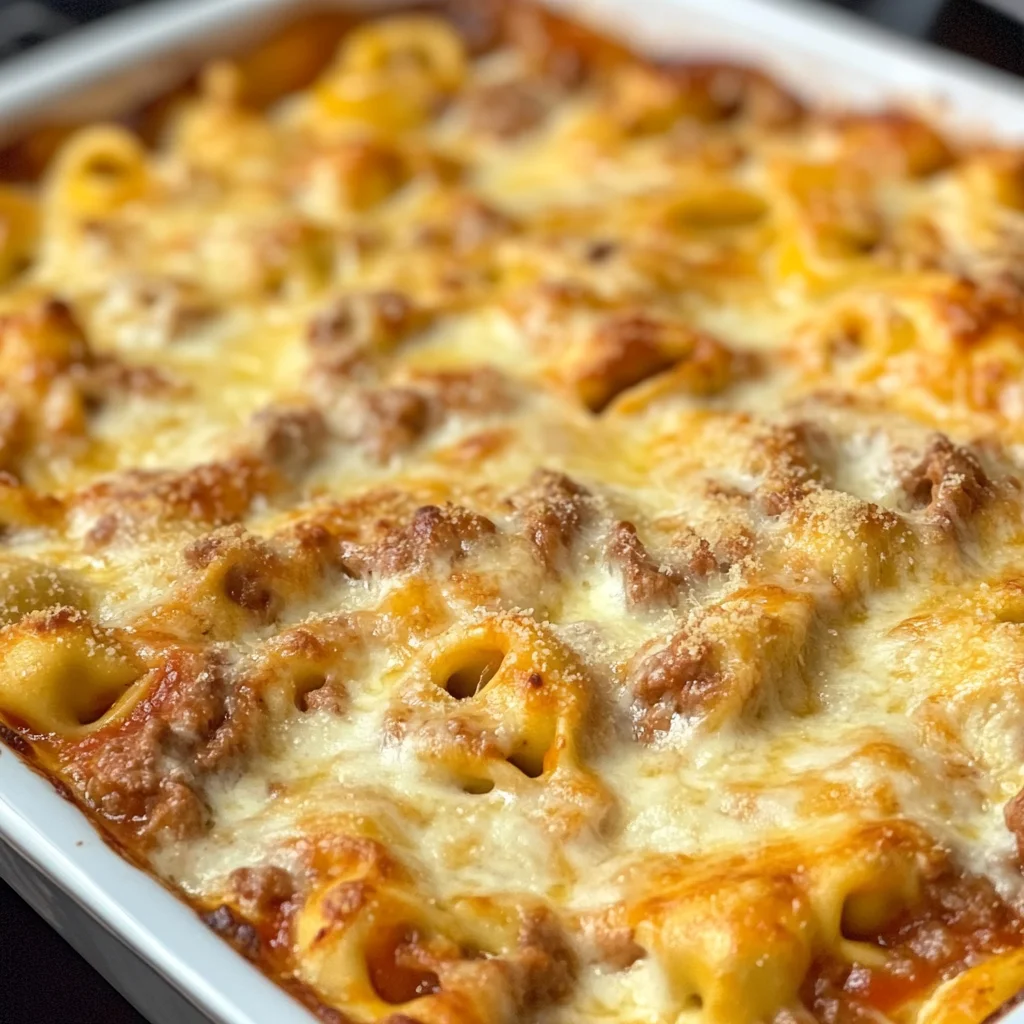 Cheesy Baked Tortellini Casserole With Meat Sauce