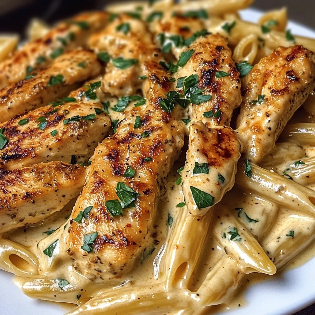 Garlic Parmesan Chicken Penne in Creamy Cajun Three-Cheese Sauce