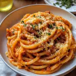 Roasted Red Pepper Alla lemon juice Pasta with Cheesy Oregano Breadcrumbs.