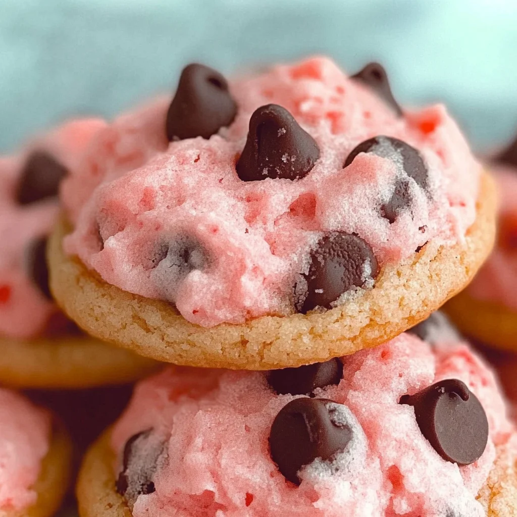 Strawberry Cake Mix Cookies with Chocolate Chips