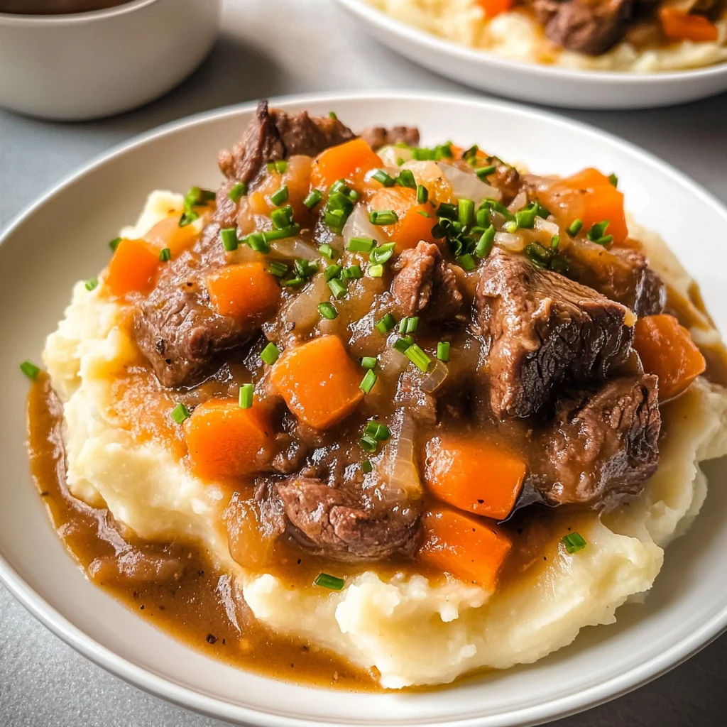 Fall Apple Cider Stew over Mashed Potatoes