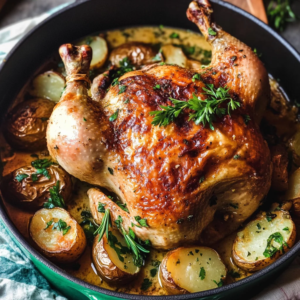 Creamy Lemon and Herb Pot Roasted Chicken